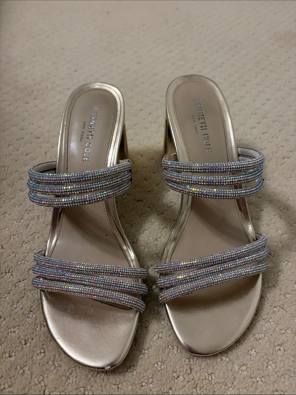 Kenneth Cole Silver Rhinestone Strap Mules